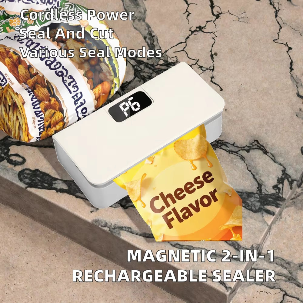 Effortless Food Preservation: Rechargeable 2-in-1 Magnetic Heat Sealer and Cutter for Snacks and Household Storage