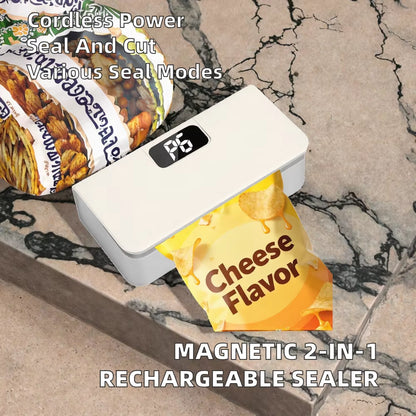 Effortless Food Preservation: Rechargeable 2-in-1 Magnetic Heat Sealer and Cutter for Snacks and Household Storage